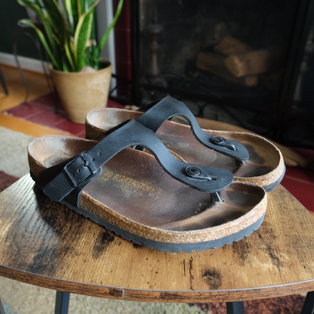 Birkenstock Gizeh Birko-Flor Black Thong Sandals Size 40 L9/M7 Boho Classic